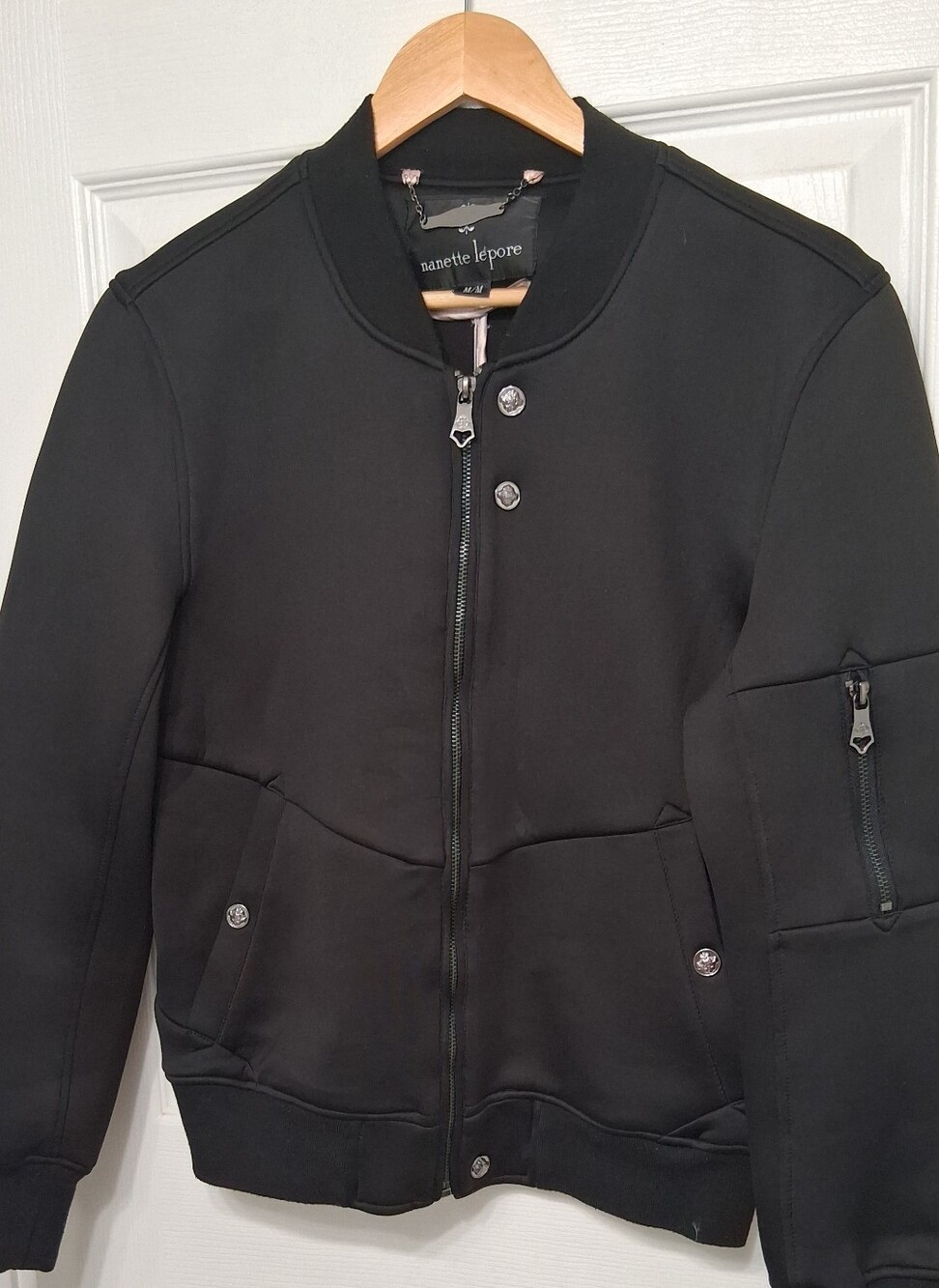 Nanette Lepore Black Scuba Bomber Jacket    Size M